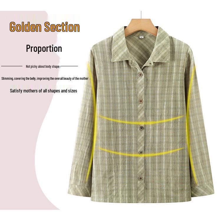 Mom's Spring Plaid Cotton Shirt - Stylish Long-Sleeved Top for Middle-Aged & Elderly Women