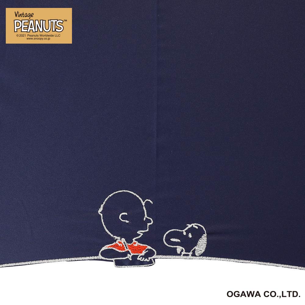 Ogawa Long Heat and Light UV 8 Peanuts Letter Quick Water Black 90066 Women's Parasol, Blocking, 99%+ Protection, Ribs, 50cm, (Navy), Embroidered,