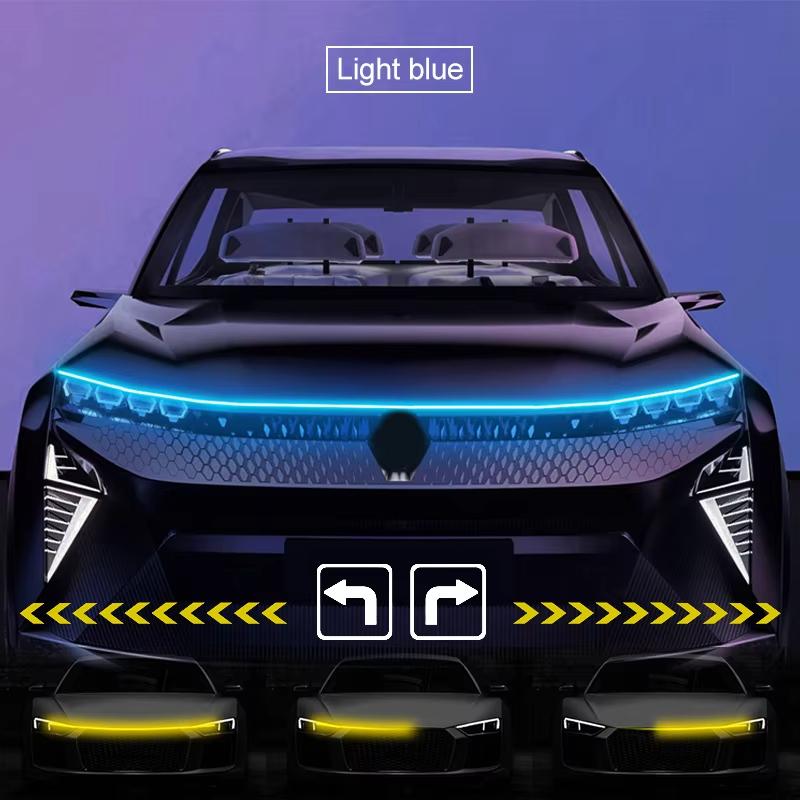 New LED Car Hood Decorative Light Strip Start Scan Dynamic Ambient Light Car Daytime Running Light DRL With Turn Signal Lamp 12V
