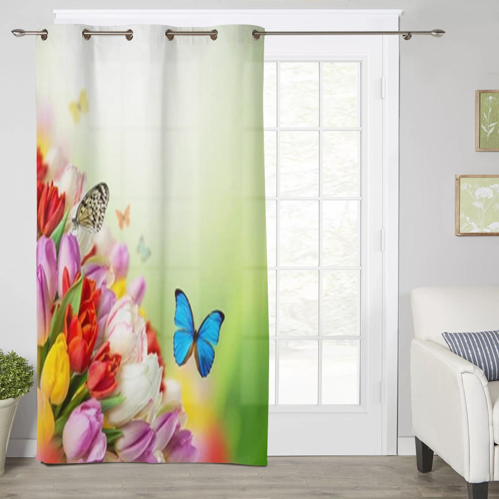 Букет тюльпанов цветы с бабочками оконные шторы для гостиной роскошный декор спальни — фото 2