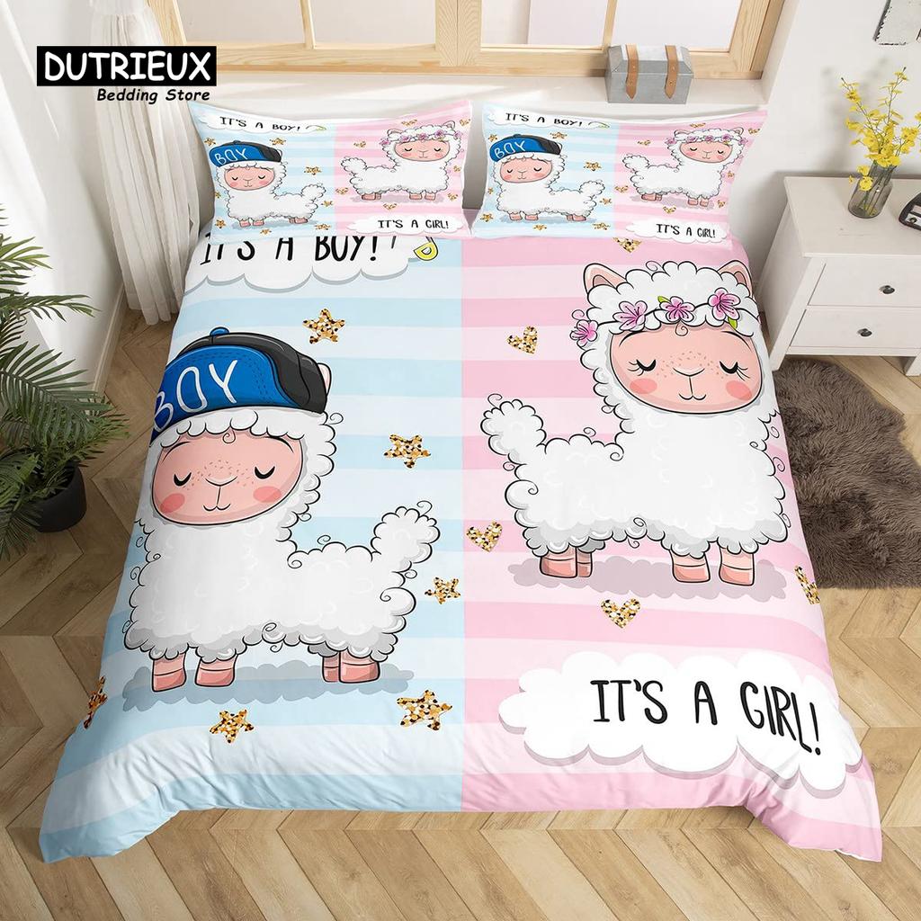 Cartoon Sheep Farm Animals Duvet Cover Set, Butterfly Princess Bedding Set, Soft Comfortable Breathable Duvet Cover