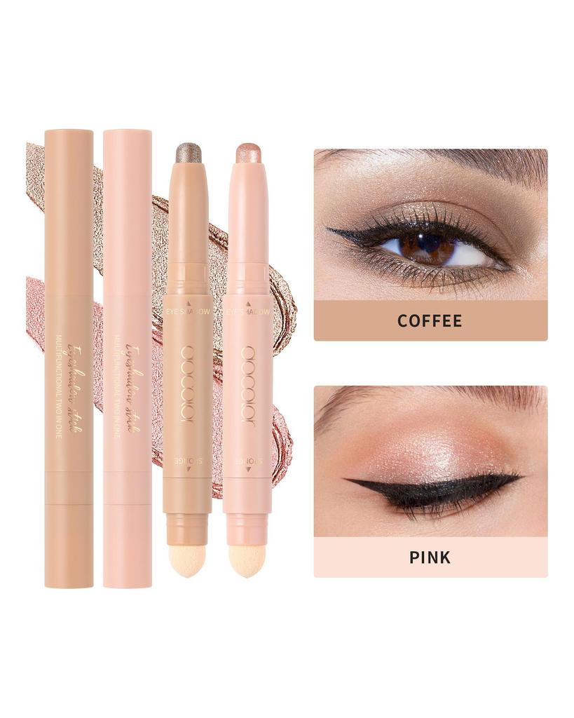 Docolor 2Pcs Double Head Eyeshadow Stick, Smooth Cream Highlighter Stick, Eye Brightener, Waterproof and Long Lasting for Eye Makeup Set