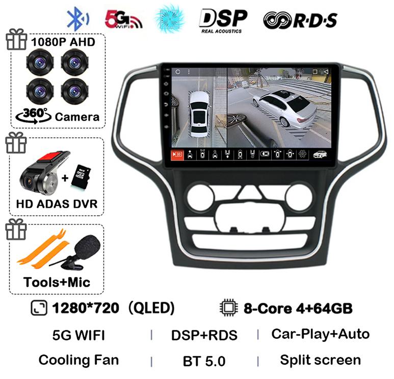 Android 14 Wireless Carplay Auto 4G+WIFI For Jeep Grand Cherokee WK2 2014-2017 Navigation GPS Car Radio Multimedia Video Player