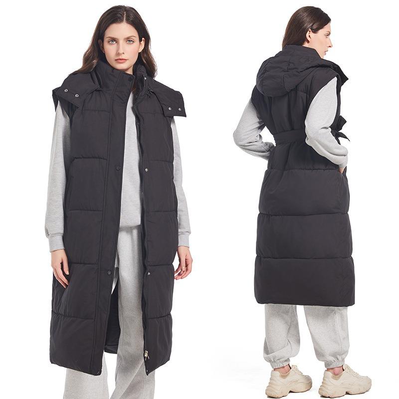 Winter Down Cotton Vest Vest Over Vest Knee Long Cotton Vest Women's Hooded Jacket