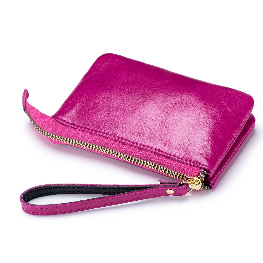 

First layer oil wax leather zipper small wallet new simple keychain coin bag change bag women