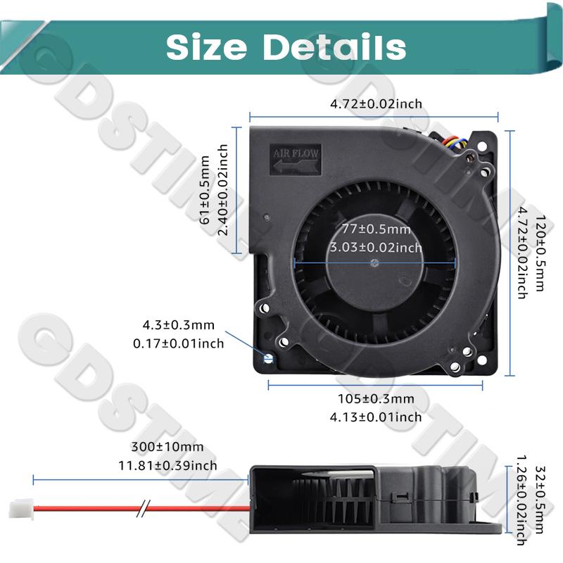 Gdstime 120MM Fan 24V DC Brushless Centrifugal Turbo Blower 120MM*32MM Dual Ball Cooler for BBQ Grill,Industrial Cooling
