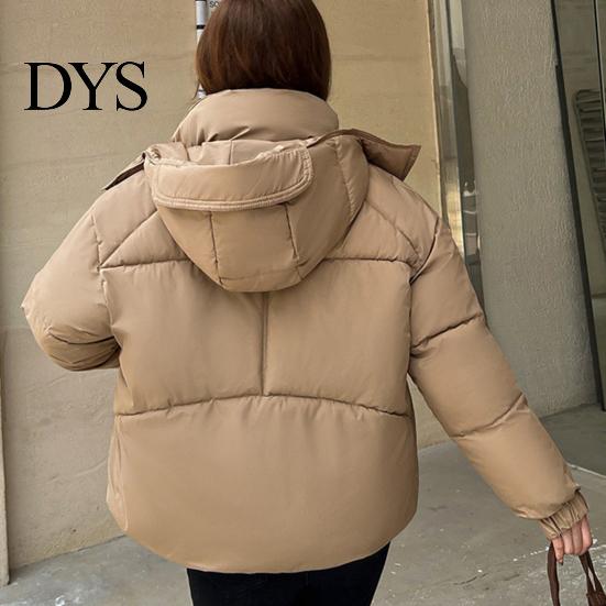 Short Cotton Jacket Winter Women Stand Collar with Hood Neck Protection Type Pockets Zipper Closure Padded Coat Solid Color Windproof Outwear Parka