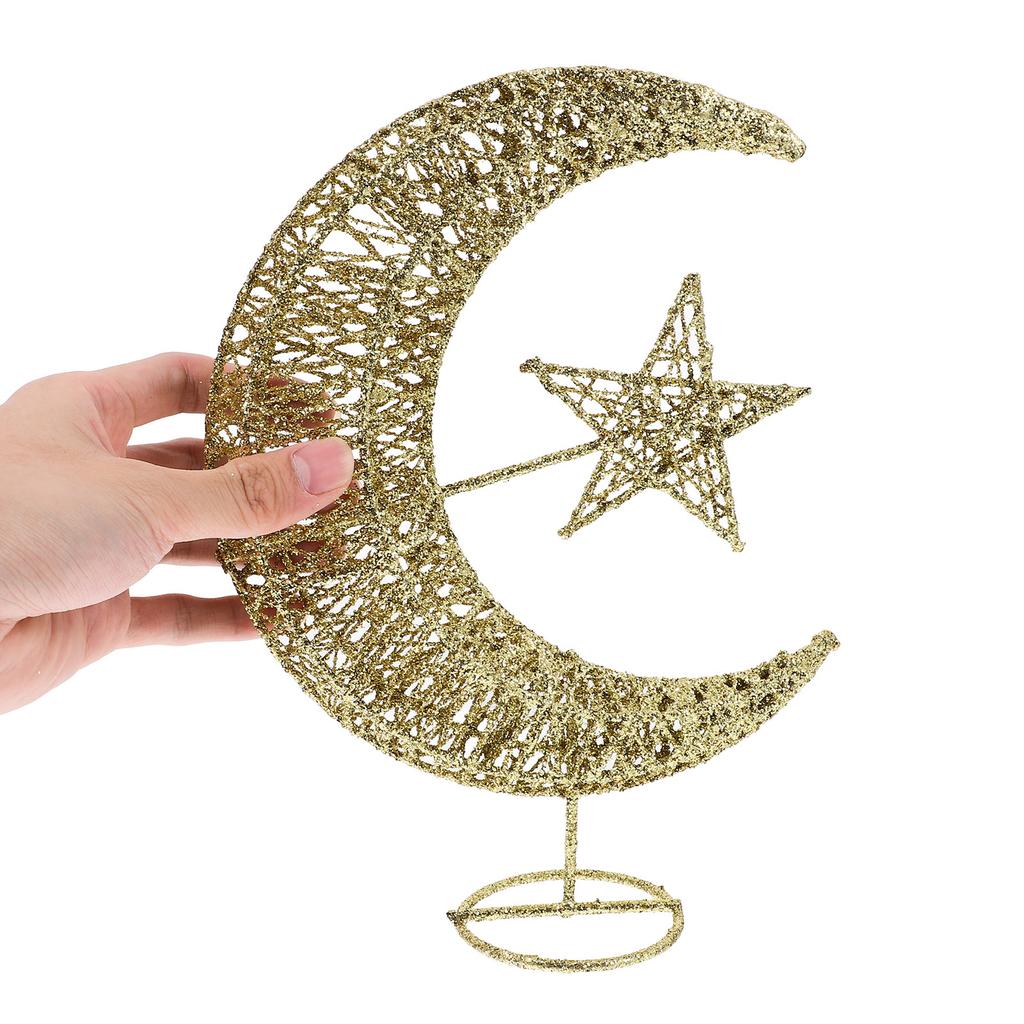 20Cm Silver Wrought Iron Tree Top Star Glittering Moon Design Christmas Decoration for Home Party Office Hotel Decor Festive