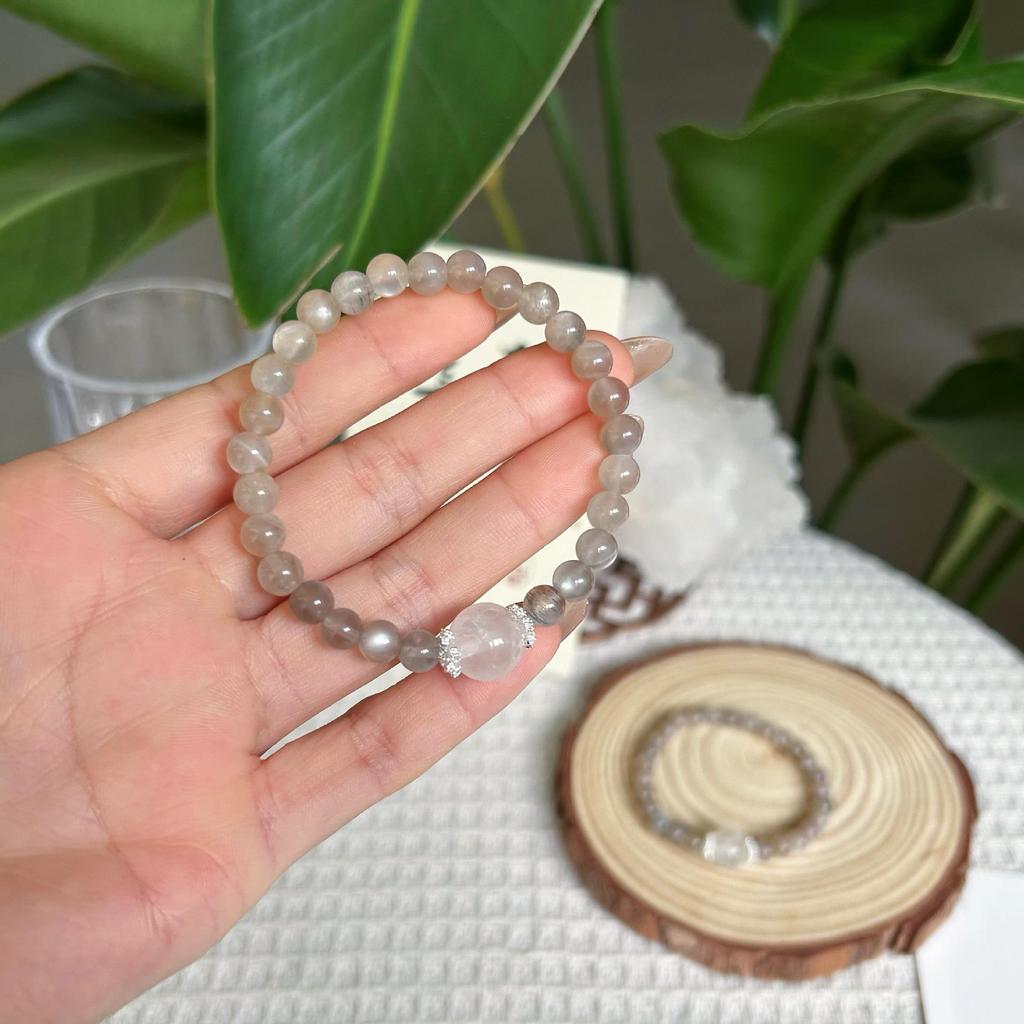 Autumn Natural Moonstone & White Phantom Beaded Bracelet