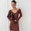 Off-Shoulder Long Sleeve Sweater Dress - Sexy Knit A-Line Short Skirt for Fall/Winter