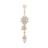 Sexiga kvinnor Blomma Rhinestone Dangle Bar Skivstång Belly Button Ring Body Piercing