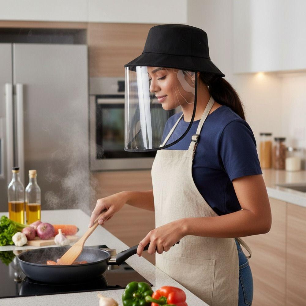 Full-Face Kitchen Oil Splatter Proof Mask Detachable Transparent Cooking Protection Mask Hat Waterproof Anti-Fog