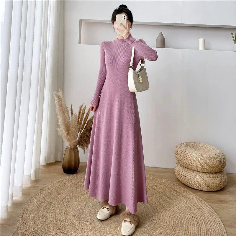 2024 Spring & Autumn Women's High-End A-Line Knitted Slimming Sweater Dress
