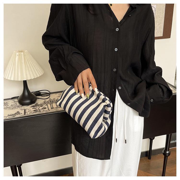 Trendy Color Block Stripe Makeup & Coin Storage Clutch for Women
