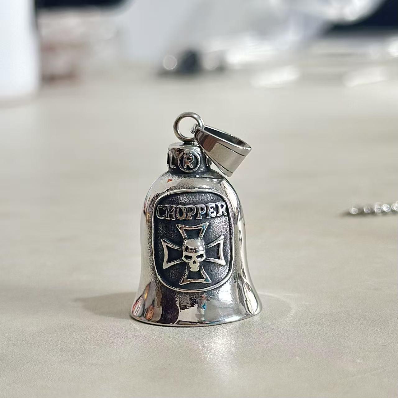 Vintage Zinc Alloy Cross Motorcycle Bell Necklace & Keychain for Men