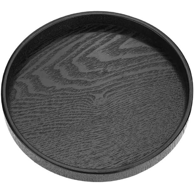 Round Wood Serving Tray, Solid Wooden Decorative Tray Non-Slip Tea Coffee Table Tray Snack Plate Food Meals Serving Tray with Raised Edges for Home
