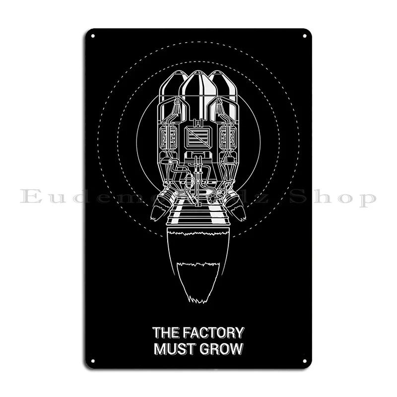 Factorio Rocket With The Factory Must Grow Meme Metal Signs Wall Cave Mural Living Room Iron  Club Tin Sign Poster