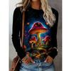 Fashion Creativity Animal Mushroom Pattern 3D Printed T-shirt Autumn Comfortable Breathable Soft Loose Large Size Creative 3D Long Sleeves T-shirt
