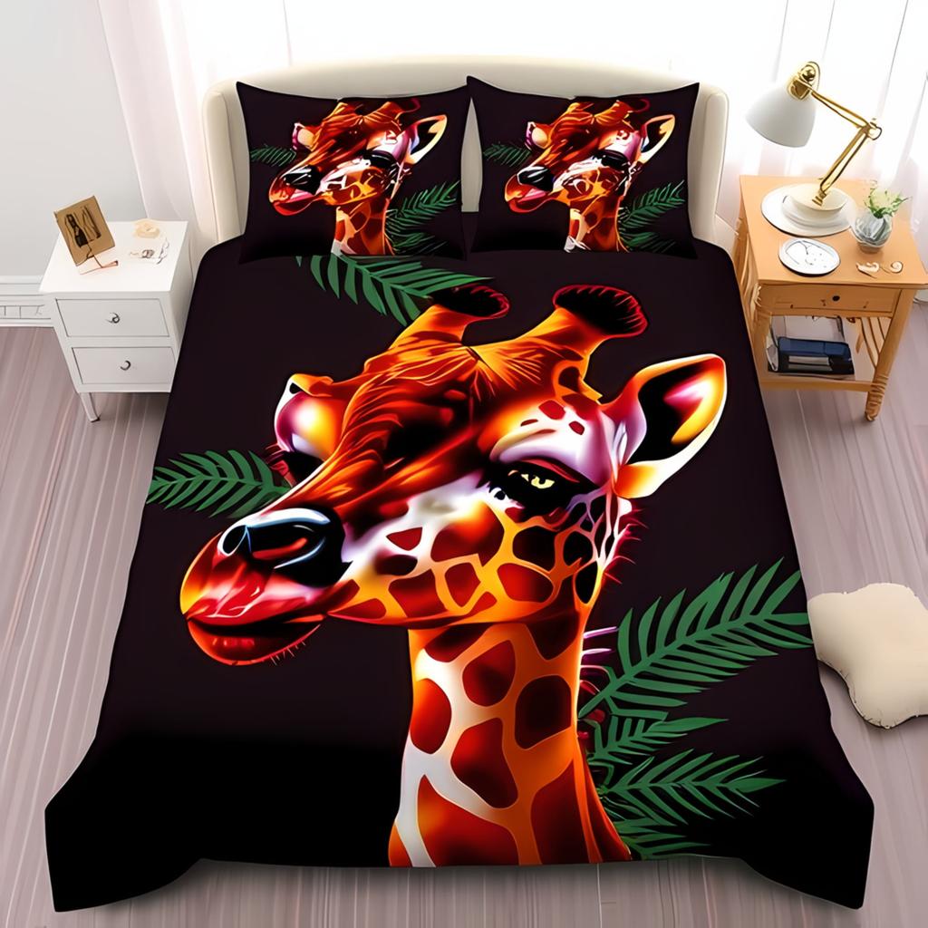 Comforter With Stylized Giraffe Design Warm Colors Toned Borders For Exotic Charm Suitable Children Kids And Adults Soft