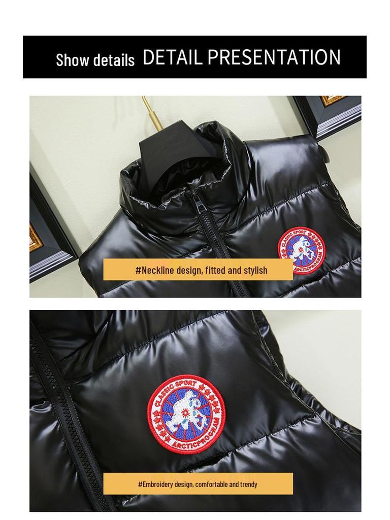 Herren Weste im Europäischen Stil, Glänzend, Ärmellos, Daunen-Baumwolle, Lässig, Stehkragen, Übergröße