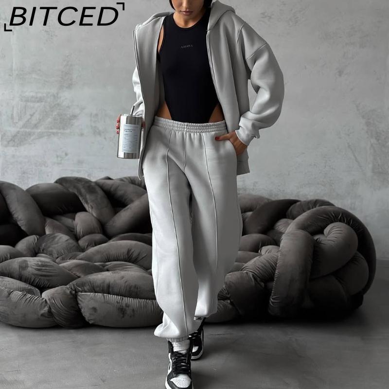 BITCED Casual American-style Autumn/winter Cardigan Set Sporty Streetwear-inspired Long-sleeved Women's Jacket and Trousers Two-piece
