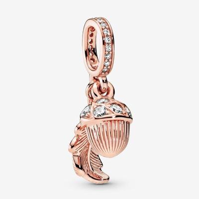 Breloc din Argint Sterling 925, Placat cu Aur Roz, Ghioc și Frunze Căzătoare, Pandantiv Potrivit pentru Brățară & Colier Fashion pentru Femei, Bijuterii DIY