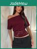 Tshirt For Women Lace Spliced Off Shoulder Short Sleeve With Slim Fit For Party And Casual Wear