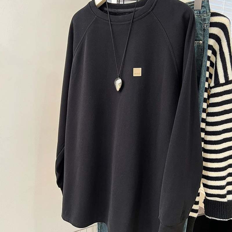 Sweatshirt for Women Autumn Winter Solid Color Thickened Warm Stretchy Long Sleeve Oversize Tops
