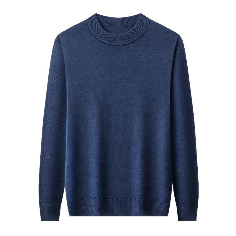 480g Men's Thickened Wool Sweater - New Winter Style, 100% Pure Wool, Solid Color Knitted Design