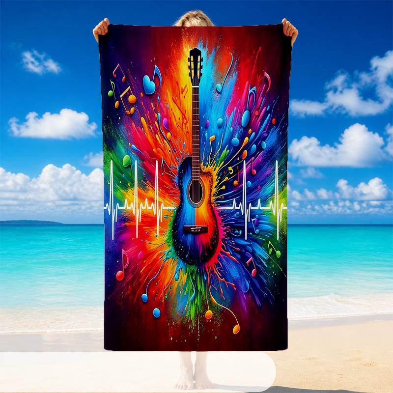 Quick Dry Beach Towel Colorful Musical Pattern, Lightweight Absorbent Towel for Pool Beach Vacation Use