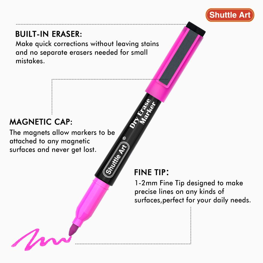 Shuttle Art Whiteboard Erasable Marker 15 Color Eraser For For Work and Schools Markers, Pens, Set, Magnetic, Included, Whiteboards, Glass/Plastic/LED
