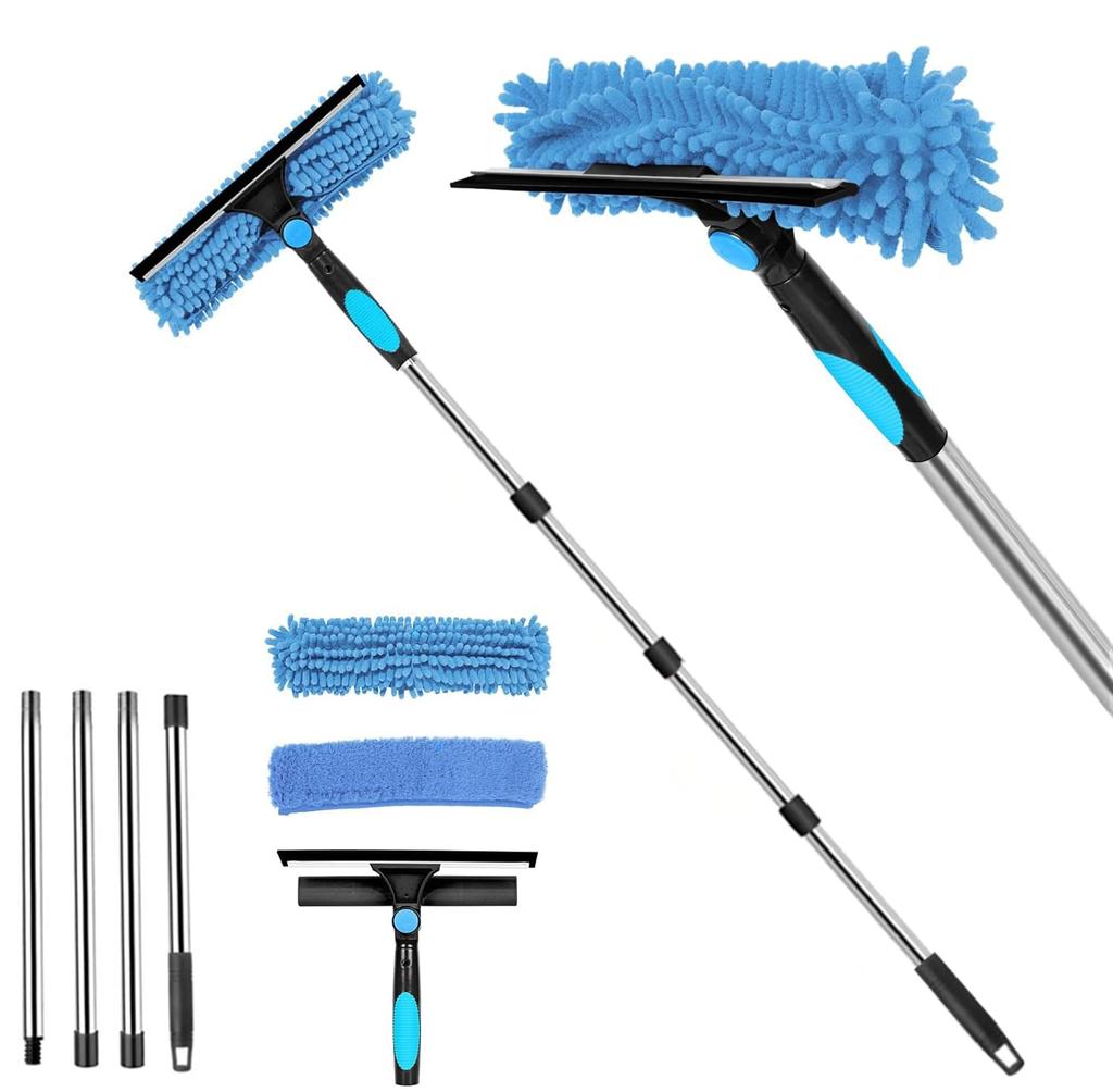 Glass Wiper Window Cleaning Tool Set Screen Cleaning Window Squeegee Microfiber Scrubber Scale Remover Glass Cleaner with Extension Pole Adjustable