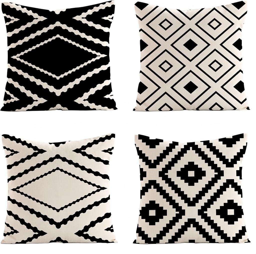 Chic Black and White Geometric PillowcasesLiving Room Sofa Cushion Cover, Soft and Comfortable, Bedroom Room Decoration