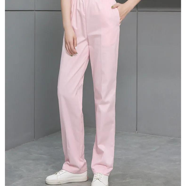 Nurse Pants Women's White Summer Thin Stretch Elastic Waist Plus Size Pants Doctor Work Pants