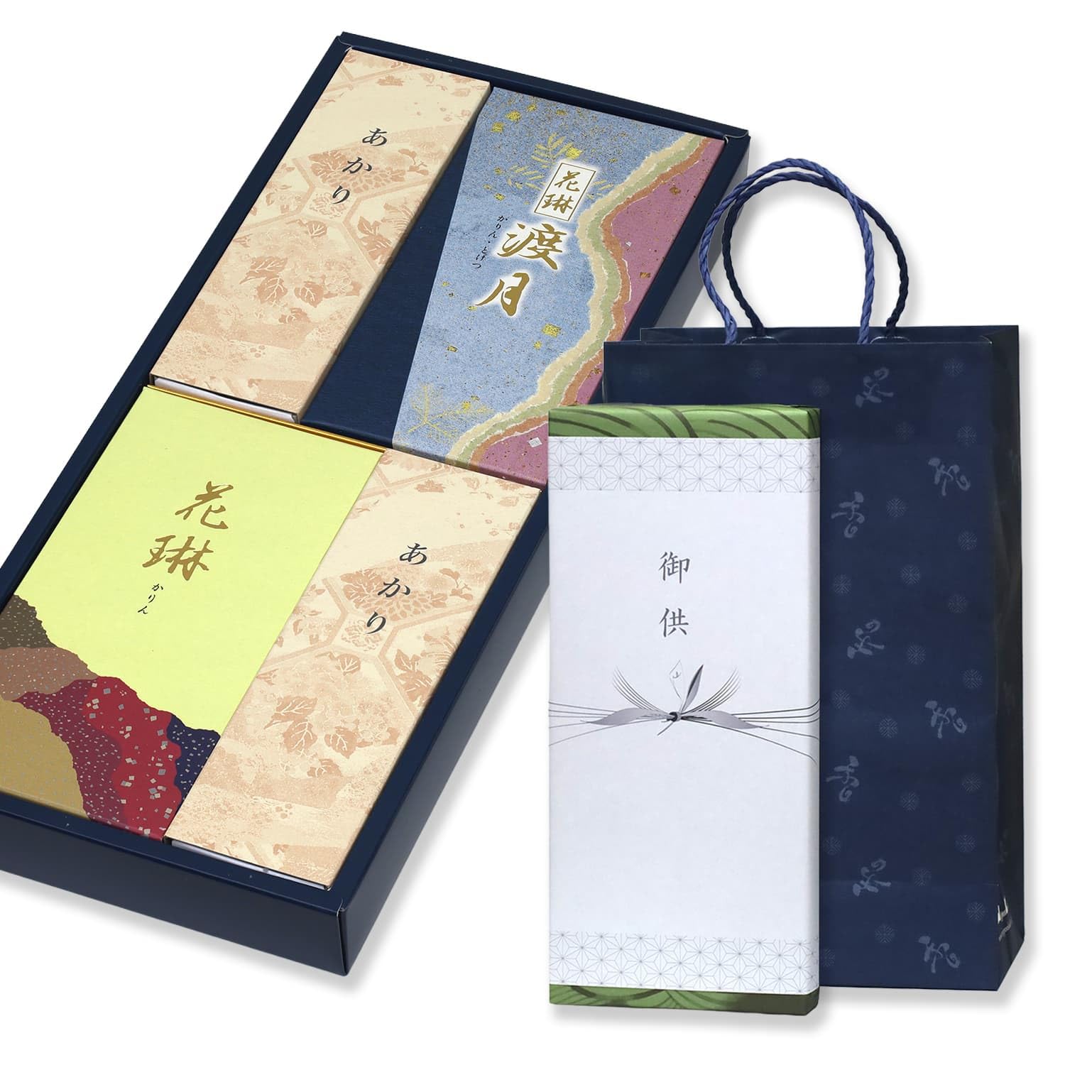 

Sympathy Incense Gift [Karin Togetsu, 2 Types, Sandalwood, with Outer Wrapping, Carry Bag, and Candle] Made in Japan, Low Smoke, Gift-Giving Incense,