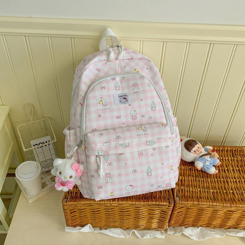 Schoolbag New Japanese Retro Plaid Schoolbag Junior High School Girl Cute Girl Student Backpack Large Capacity Lightweight Backpack