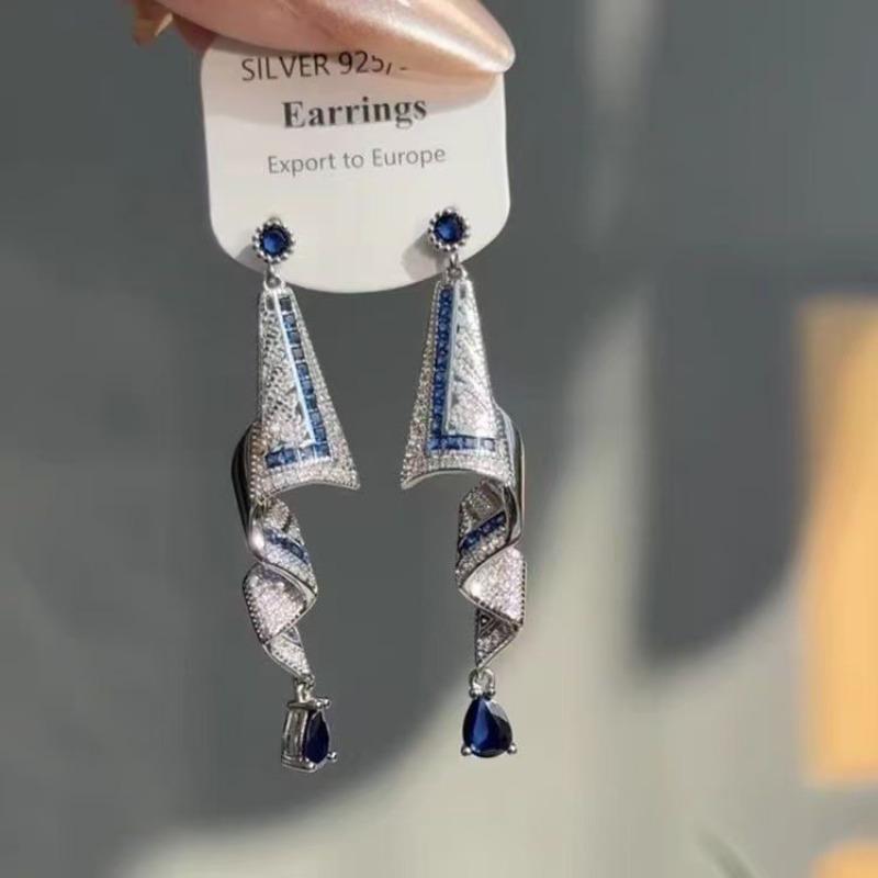 Silver needle zircon round water drop fringed earrings light luxury high-end earrings fashion versatile earrings design sense niche