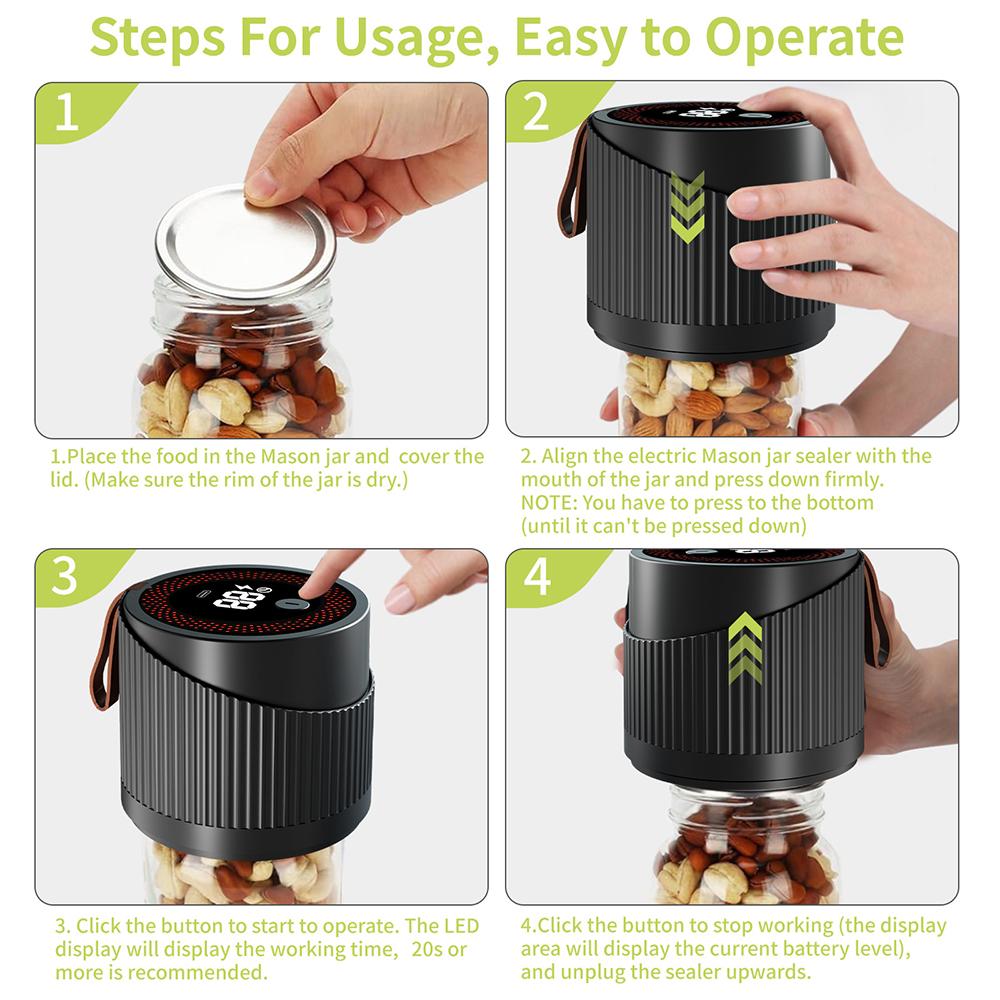 Κιτ ηλεκτρικής μηχανής σφράγισης κενού 2 σε 1 για ασύρματη κουζίνα με φαρδιά και κανονικά στόμια Mason Jar