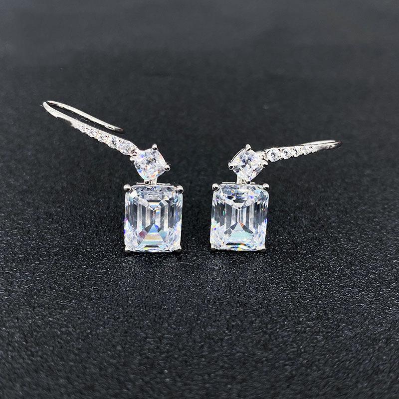 BELLA BOX Luxus Silber Farbe Kristall Quadrat CZ Baumeln Ohrringe Für Frauen Einfache Vielseitige Design Weibliche Ohrringe Erklärung Schmuck