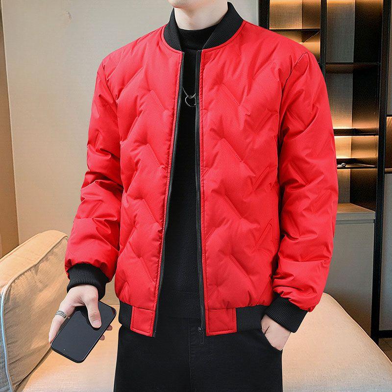 Luxury Winter Quilted Puffer Jacket Men Parkas Warm Zipper Windproof Chillproof Coat Short Tops Cotton-padded Jacket Black Red