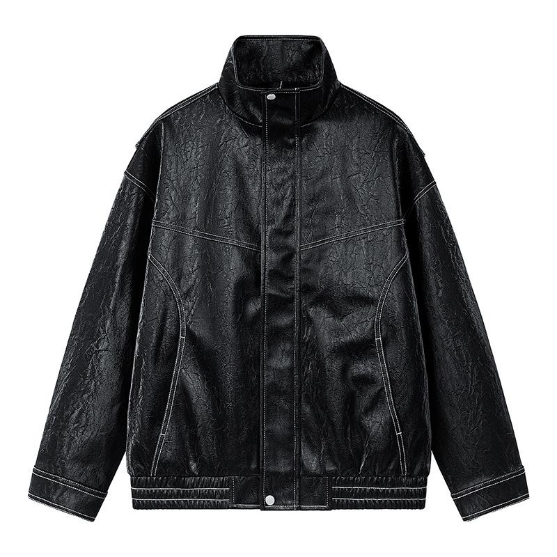Spring and Autumn New American Retro Leather Jacket Men's Locomotive Clothing Trendy Hong Kong Style Lapel Loose PU Jacket
