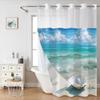 No Hook Ocean Beach pattern Shower Curtain With Snap-in Fabric Liner, Sheer Top Window, Waterproof Double Layer Bathtub curtain