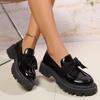Black niche bow thick sole height increasing women's shoes retro simple comfortable anti slip wear-resistant single shoes