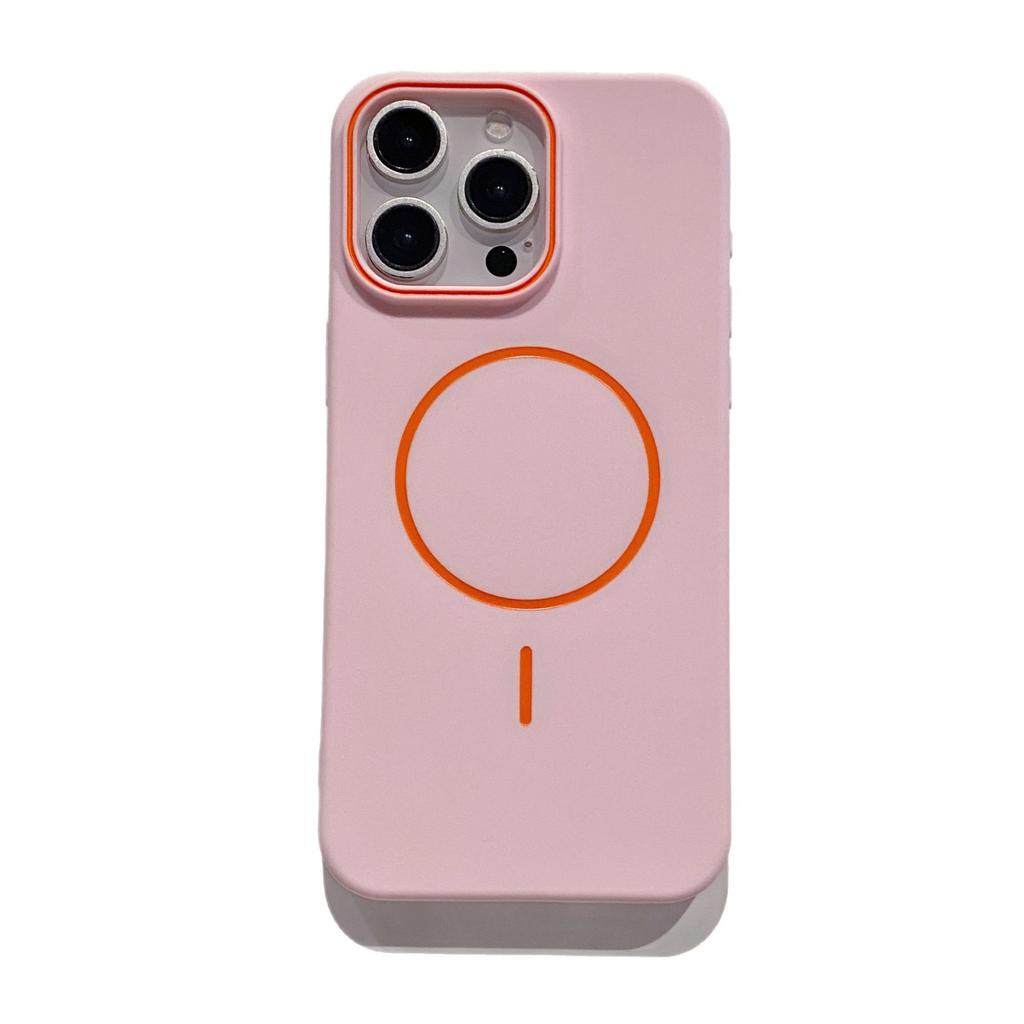 Applicable to Apple 16Promax contrasting color thin circle magnetic mobile phone case iPhone15Pro dripping oil skin feeling tpu soft case