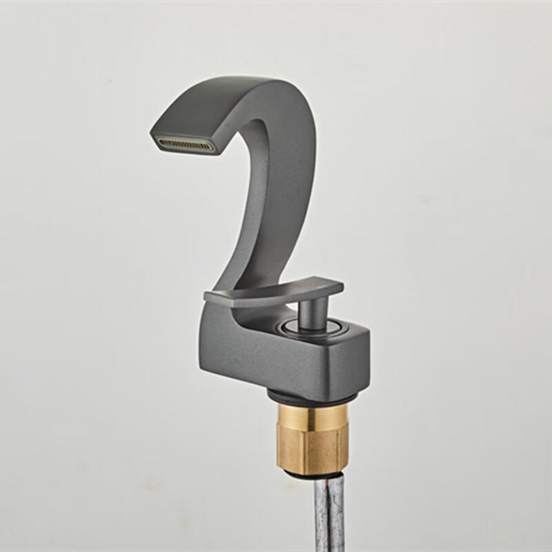TLXT Gunmetal Grey Swan Neck Waterfall Basin Faucet