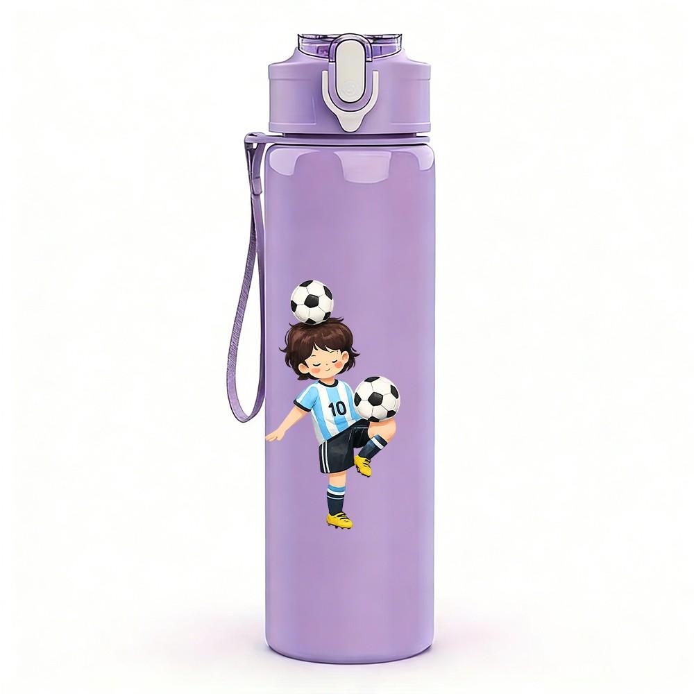 1PC Two Boys Play Soccer Sport Print 750ml Color Plastic Sports Water Bottle Leakproof Flip Straw Lid Suitable for Sports Office Home Use