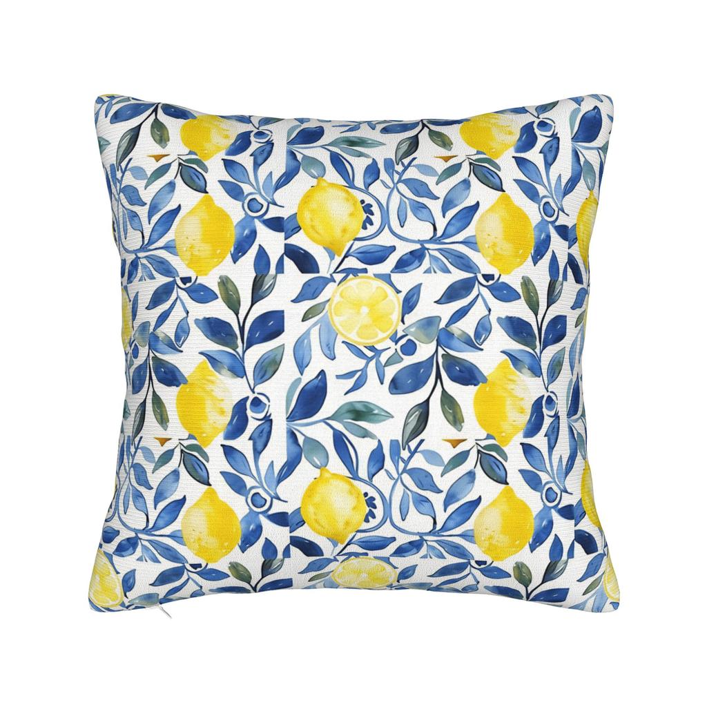 Lemon and Blue Pattern Pillow Case Custom Pillow Cover Retro Trendy Cushion Cover For Living Room Bed Chair