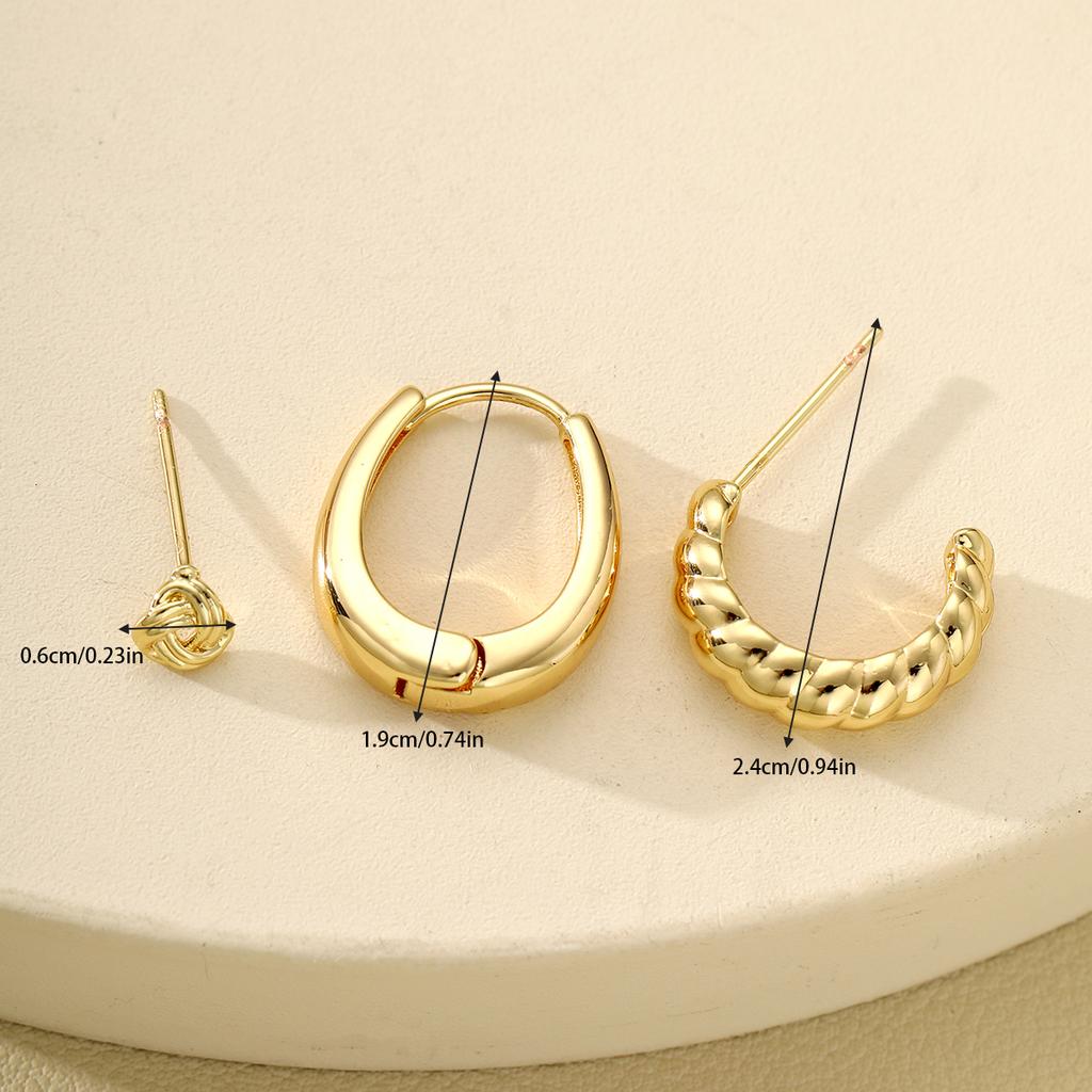 3pcs Simple Hoop Earring Set for Women Vintage Gold Color Metal Circle Geometric Cartilage Piercing Earrings Daily Party Jewelry