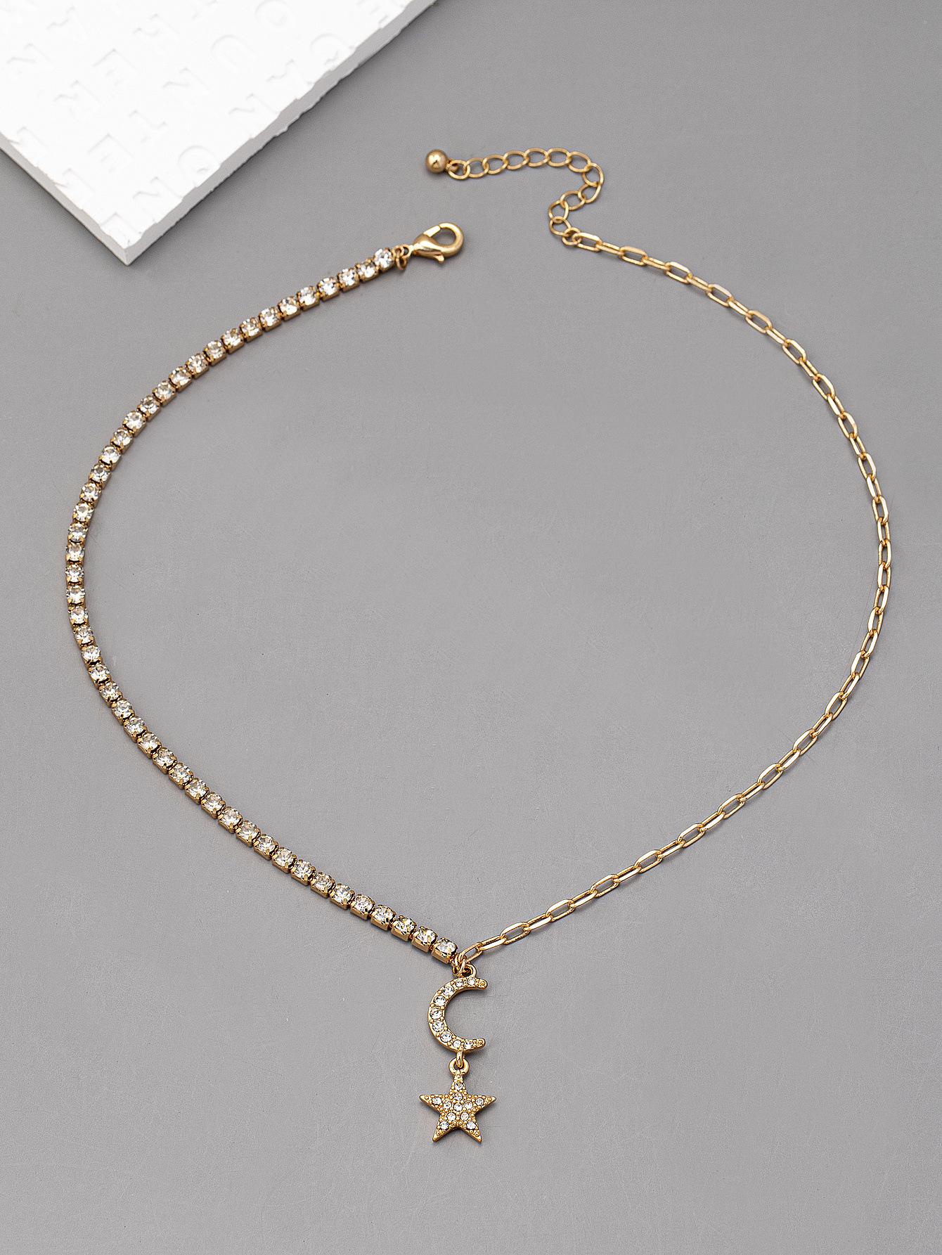 

Подвеска Луна и Звезда, Ожерелье с бриллиантами (половина), Женский нишевый дизайн, Ювелирные изделия Xiang