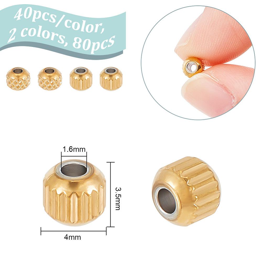 80Pcs 2 Style 201 Stainless Steel Beads, Column, Cadmium Free & Nickel Free & Lead Free, Rondelle, Golden, 4x3.5mm, Hole: 1.6mm, 40pcs/style